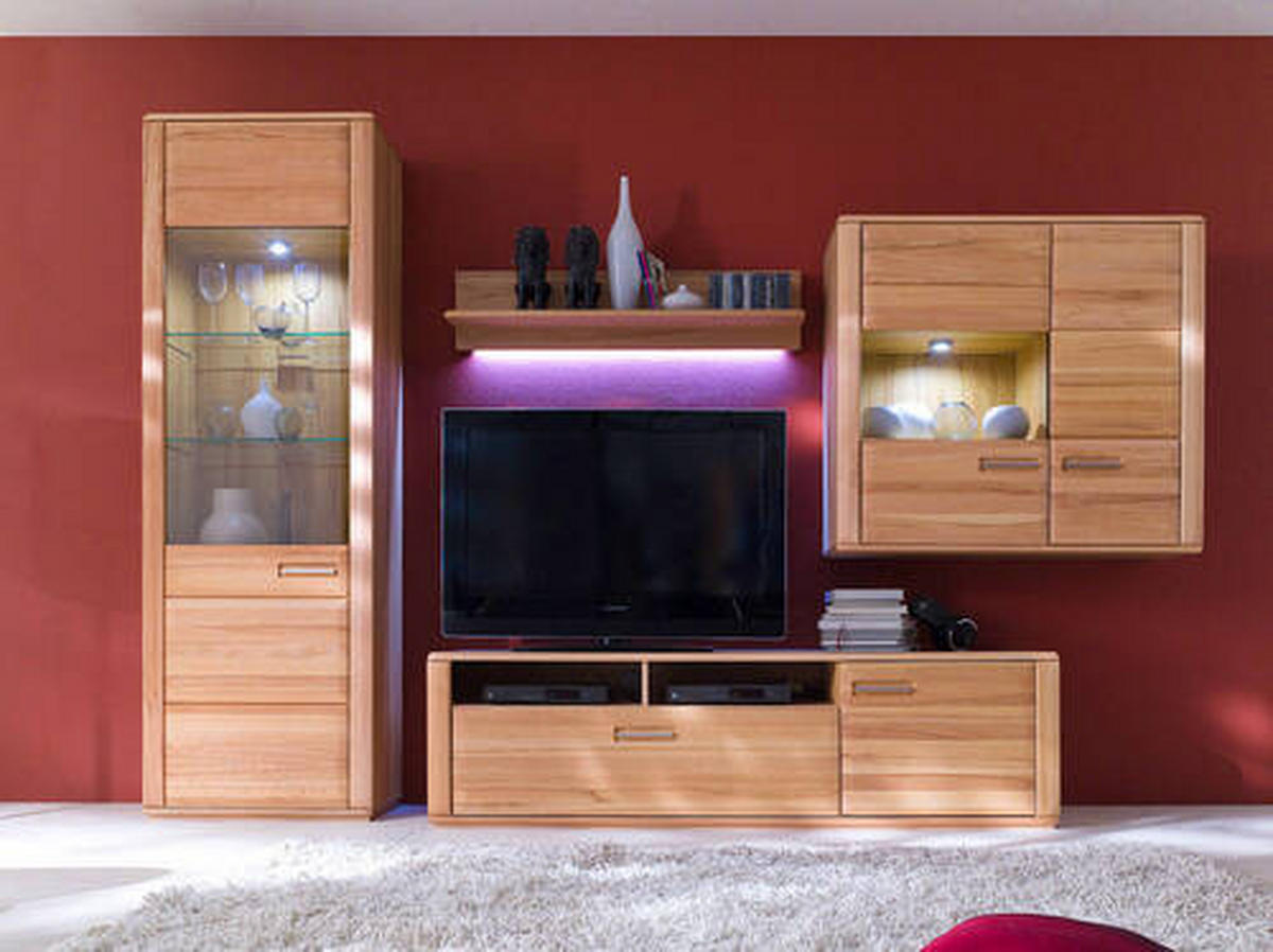 WOHNWAND La Paz  in Buchefarben  303/209/51 cm  - Silberfarben/Buchefarben, Design, Glas/Holz (303/209/51cm) - Livetastic