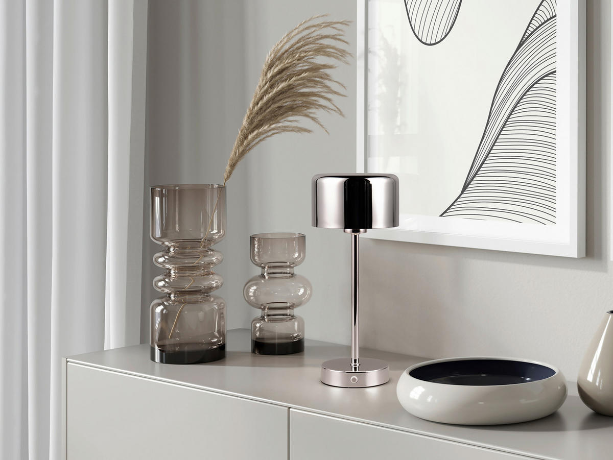 AKKU-TISCHLEUCHTE Jeff 12,6/30 cm  - Chromfarben, Design, Metall (12,6/30cm)