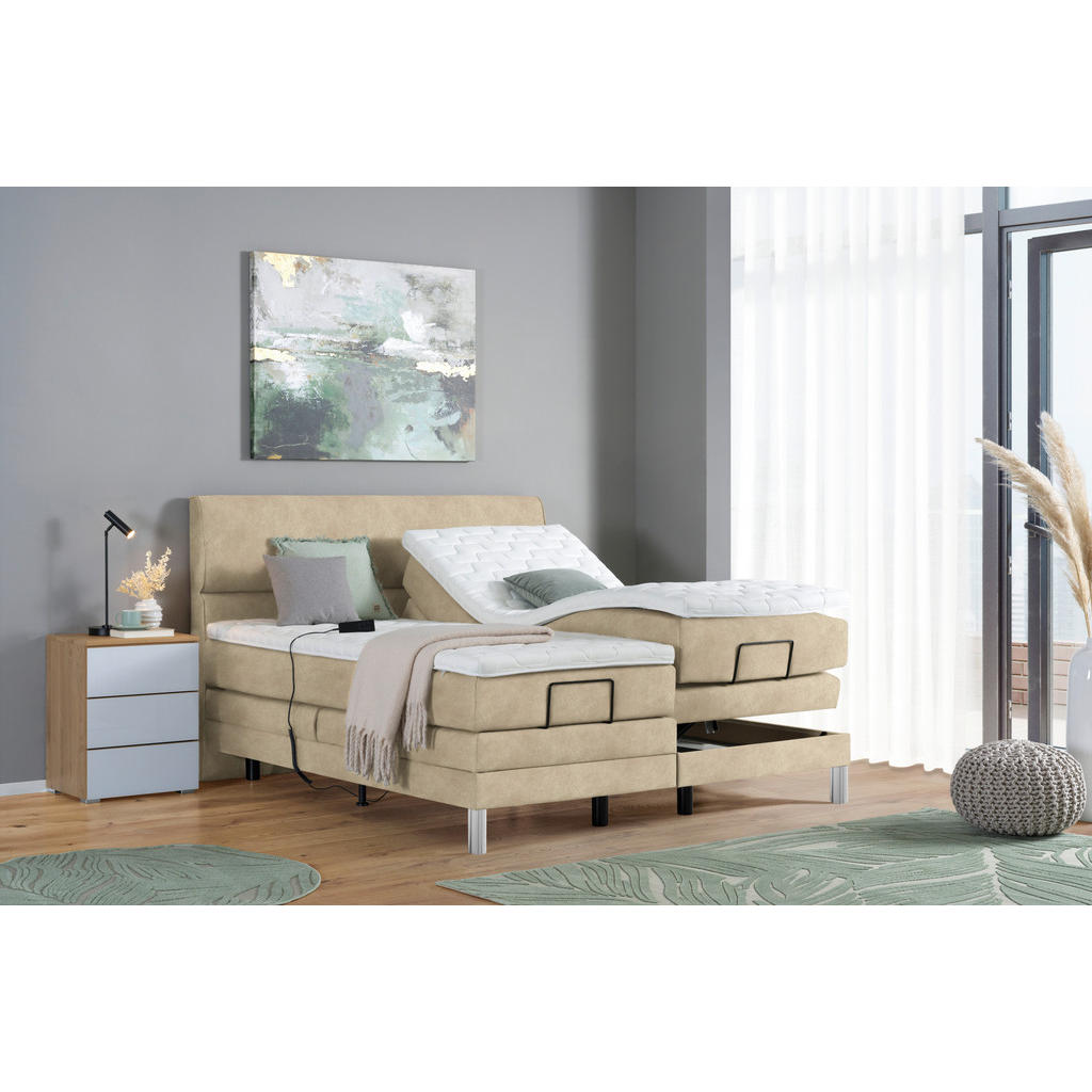 Thumbnail - Voleo Boxspringbett, Beige, Textil, H3, 7-Zonen, Höhe ca. 19 cm, 200x200 cm, Über- und Sondergrößen erhältlich, gepolste...