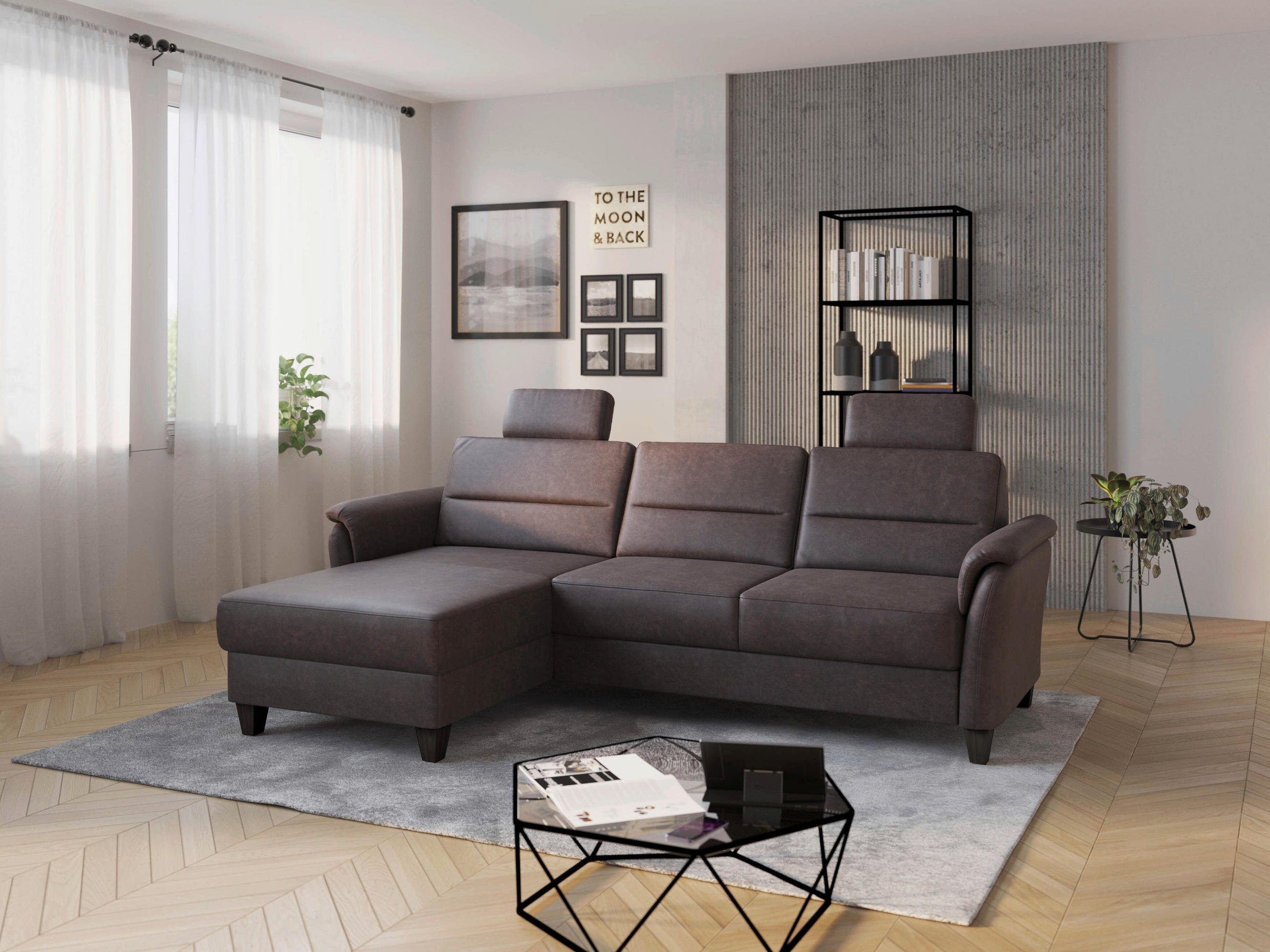 ECKSOFA PALMERA V in Mikrofaser Braun  163/244 cm  - Wengefarben/Braun, KONVENTIONELL, Holz/Textil (163/244cm) - Sit & More