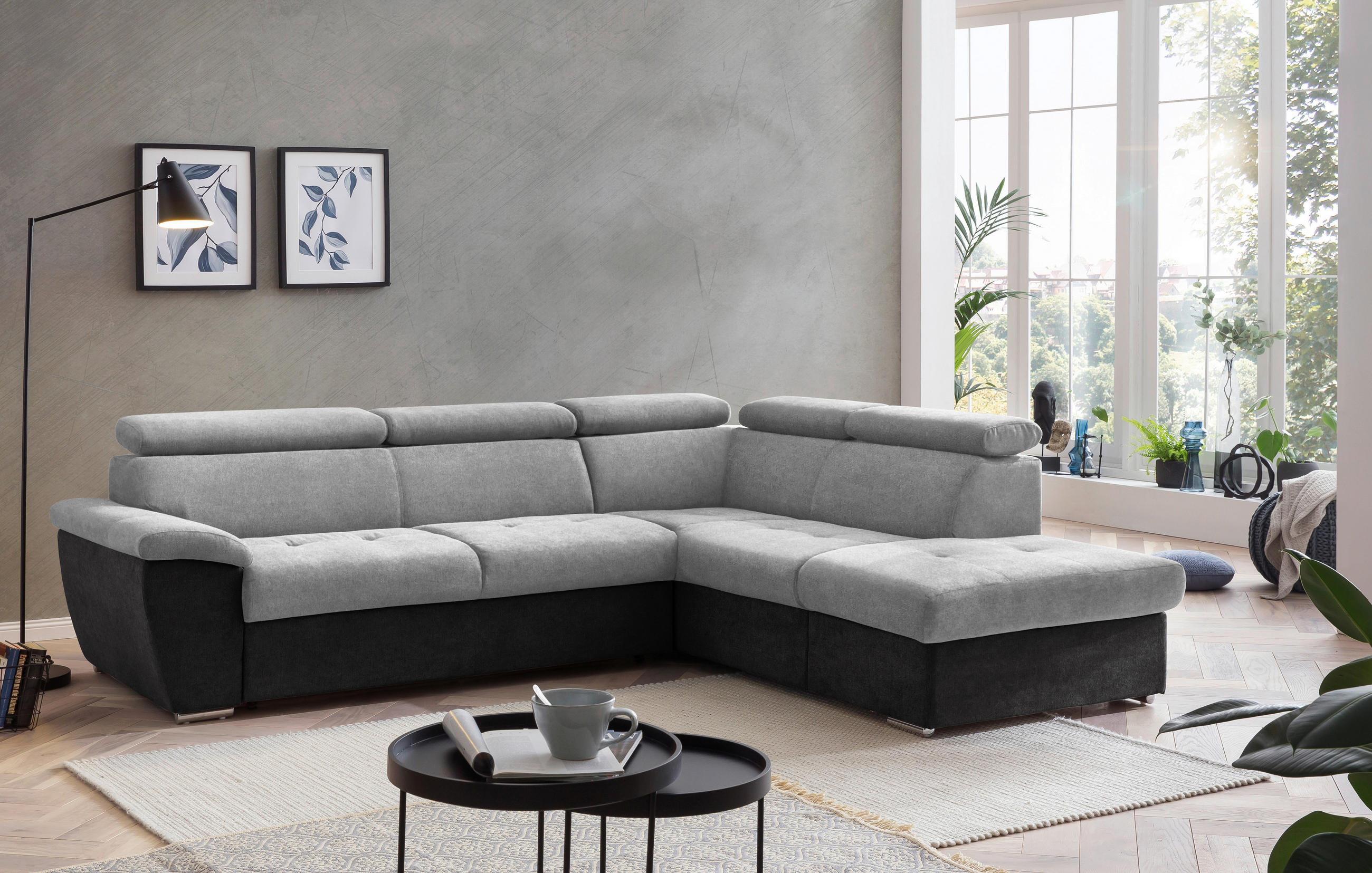 ECKSOFA in Mikrofaser Schwarz, Silberfarben  - Chromfarben/Silberfarben, Design, Textil/Metall (262/216cm) - Livetastic