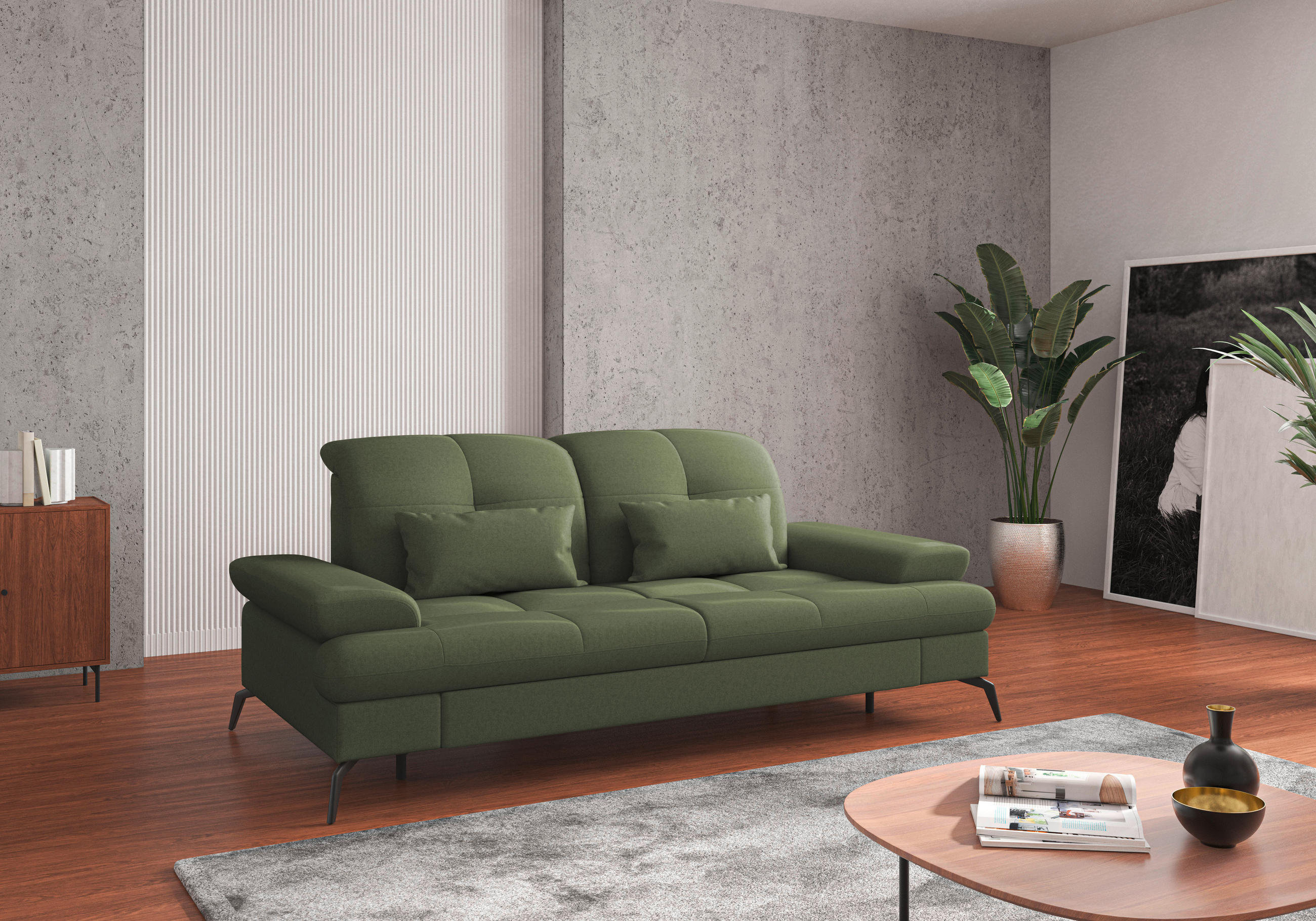 2,5-SITZER in Flachgewebe Olivgrün  - Schwarz/Olivgrün, KONVENTIONELL, Textil/Metall (202/90/122cm) - Sit & More