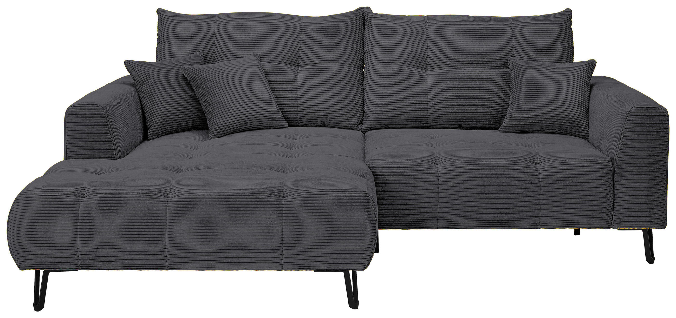 ECKSOFA Anthrazit Cord  - Anthrazit/Schwarz, KONVENTIONELL, Textil/Metall (185/250cm) - Carryhome