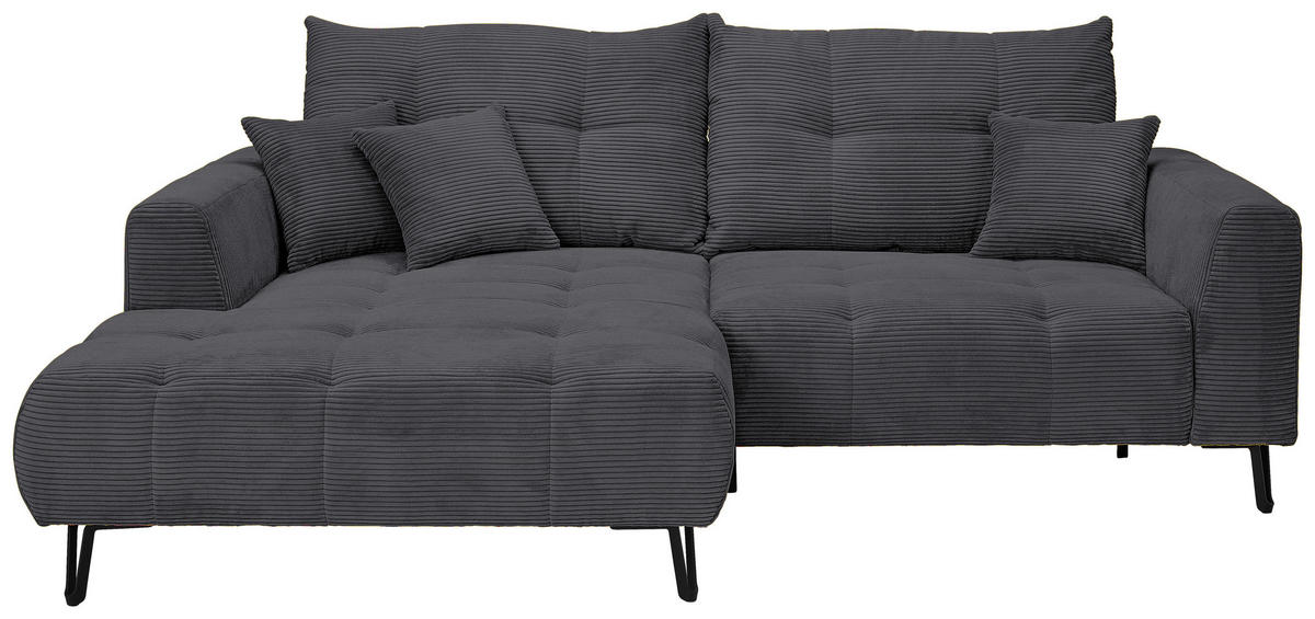 ECKSOFA in Cord Anthrazit  - Anthrazit/Schwarz, Konventionell, Textil/Metall (185/250cm) - Carryhome