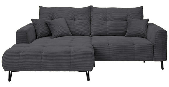 ECKSOFA in Cord Anthrazit  - Anthrazit/Schwarz, KONVENTIONELL, Textil/Metall (185/250cm) - Carryhome