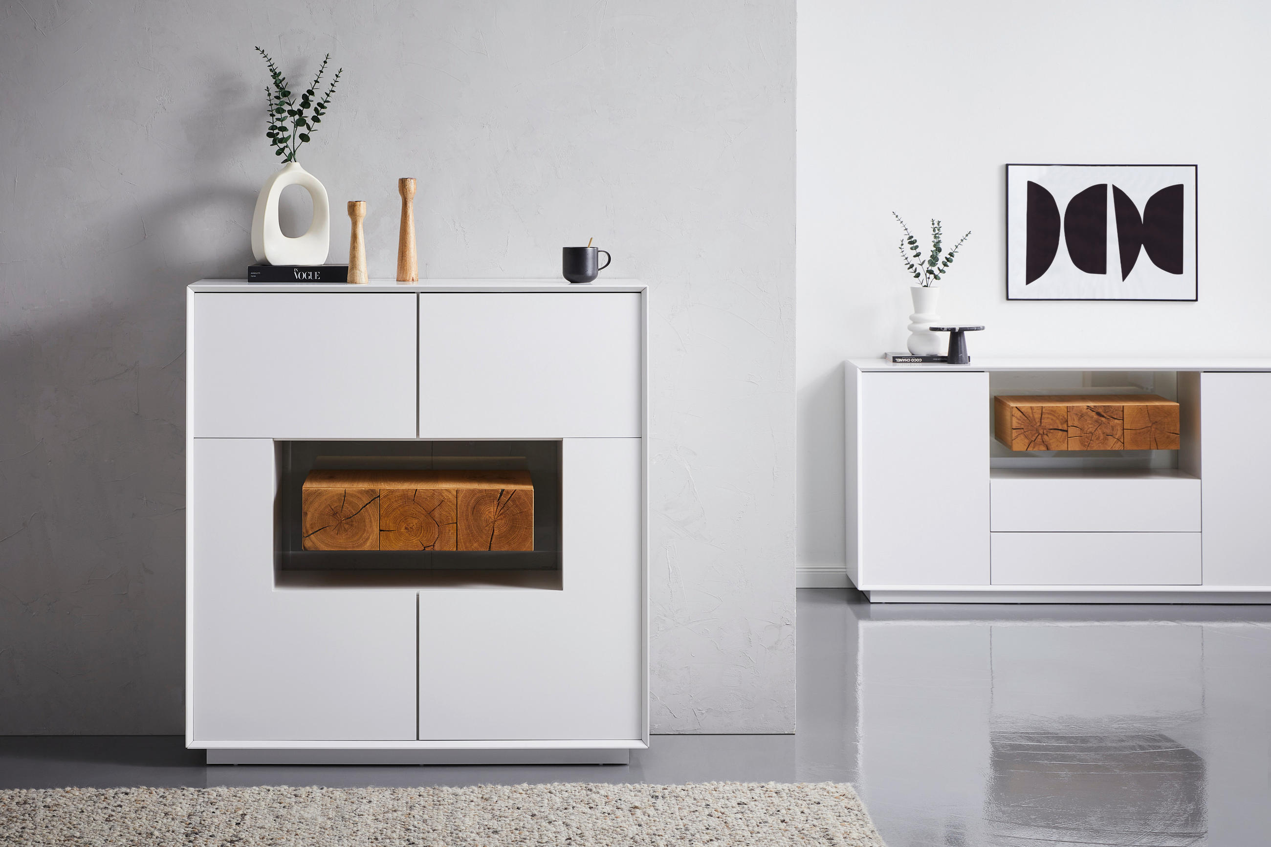 Highboard Hasti  in 120/125/40 cm  - Eichefarben/Weiß, Design, Holz/Holzwerkstoff (120/125/40cm) - MID.YOU