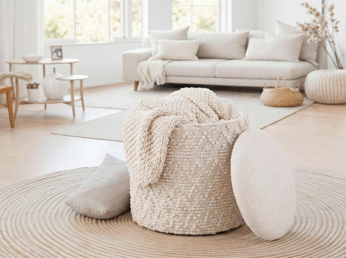 HOCKER Textil Creme  - Creme, Design, Textil (40/45/40cm) - Livetastic
