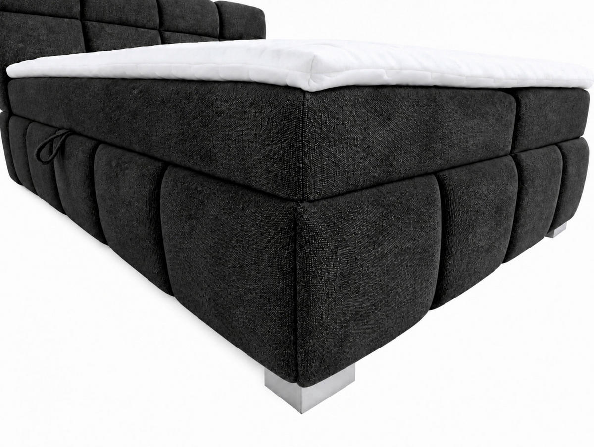 BOXBETT 140/200 cm,  in Schwarz, Bettkasten, Topper,  - Chromfarben/Schwarz, MODERN, Holz/Kunststoff (140/200cm) - MID.YOU