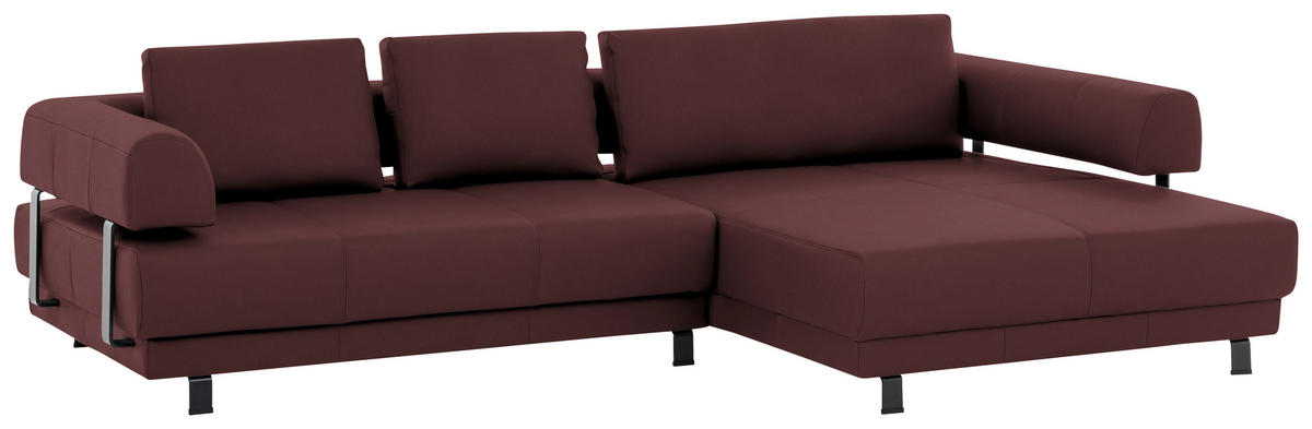 CANAPÉ D'ANGLE in Echtleder Bordeaux  - Bordeaux/Schwarz, Design, Leder/Metall (307/188cm)