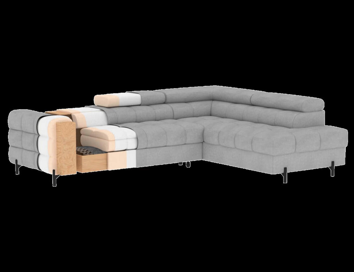 ECKSOFA Weiß Plüsch  - Schwarz/Weiß, Design, Textil/Metall (276/200cm) - MID.YOU