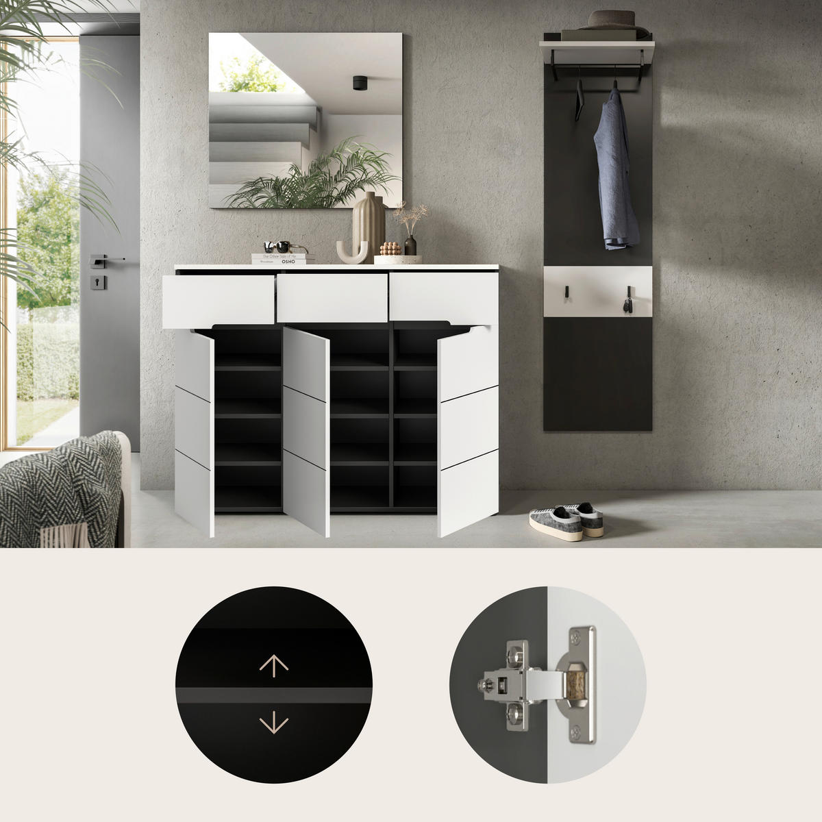 GARDEROBE 3-teilig  in 180/190/37 cm  - Weiß/Grau, Design, Holzwerkstoff (180/190/37cm) - Livetastic