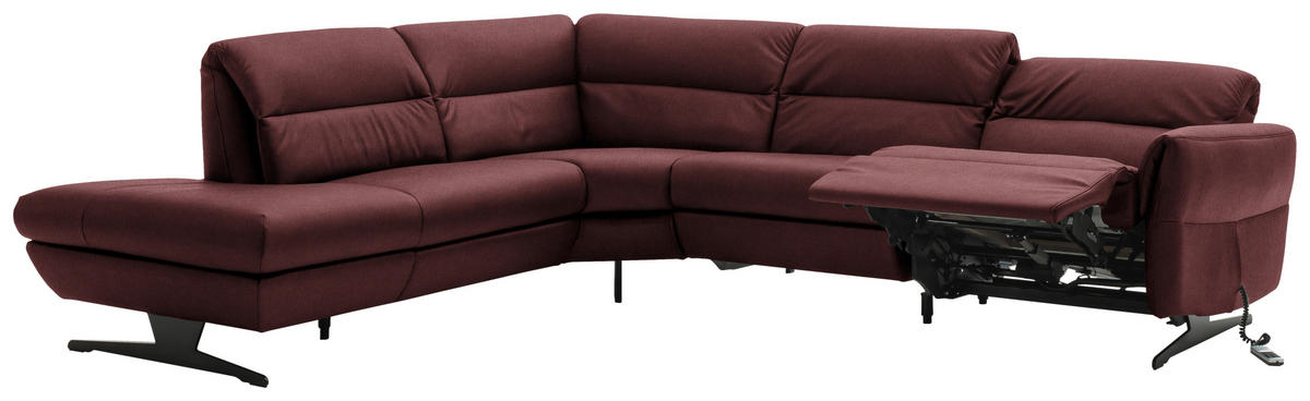 ECKSOFA Bordeaux Echtleder  - Bordeaux/Schwarz, Design, Leder/Metall (258/286cm) - Schöner Wohnen