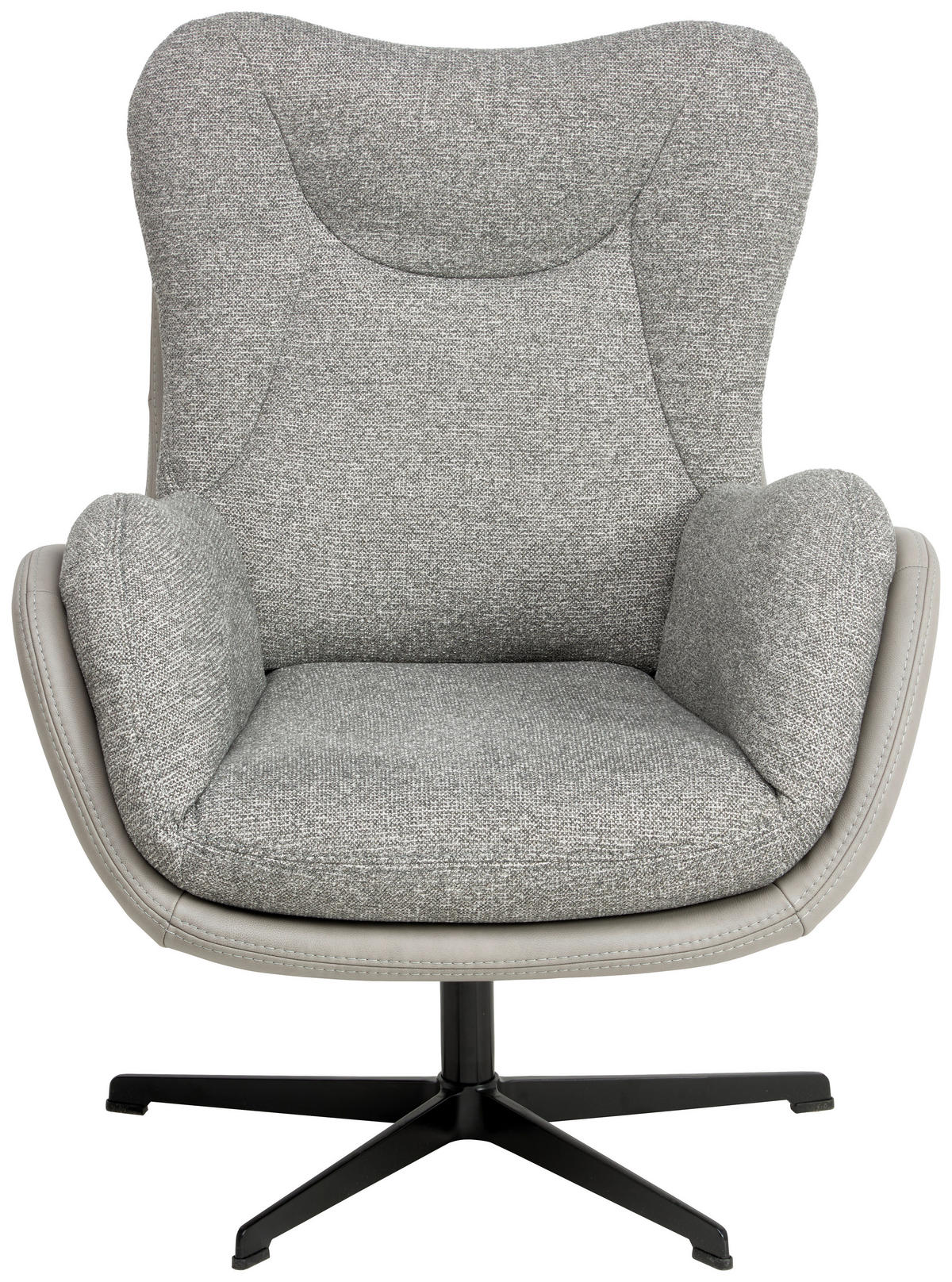 SESSEL in Chenille, Struktur Echtleder Hellgrau  - Hellgrau/Schwarz, Design, Leder/Textil (80/97/89cm) - Schöner Wohnen