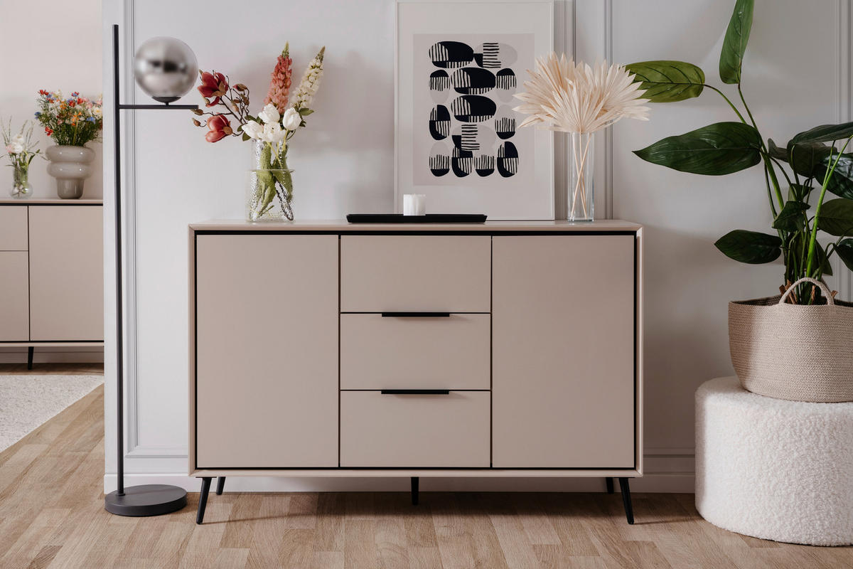 KOMMODE 135/90/38 cm  in Schwarz, Sandfarben  - Sandfarben/Schwarz, Konventionell, Holzwerkstoff/Kunststoff (135/90/38cm) - Livetastic
