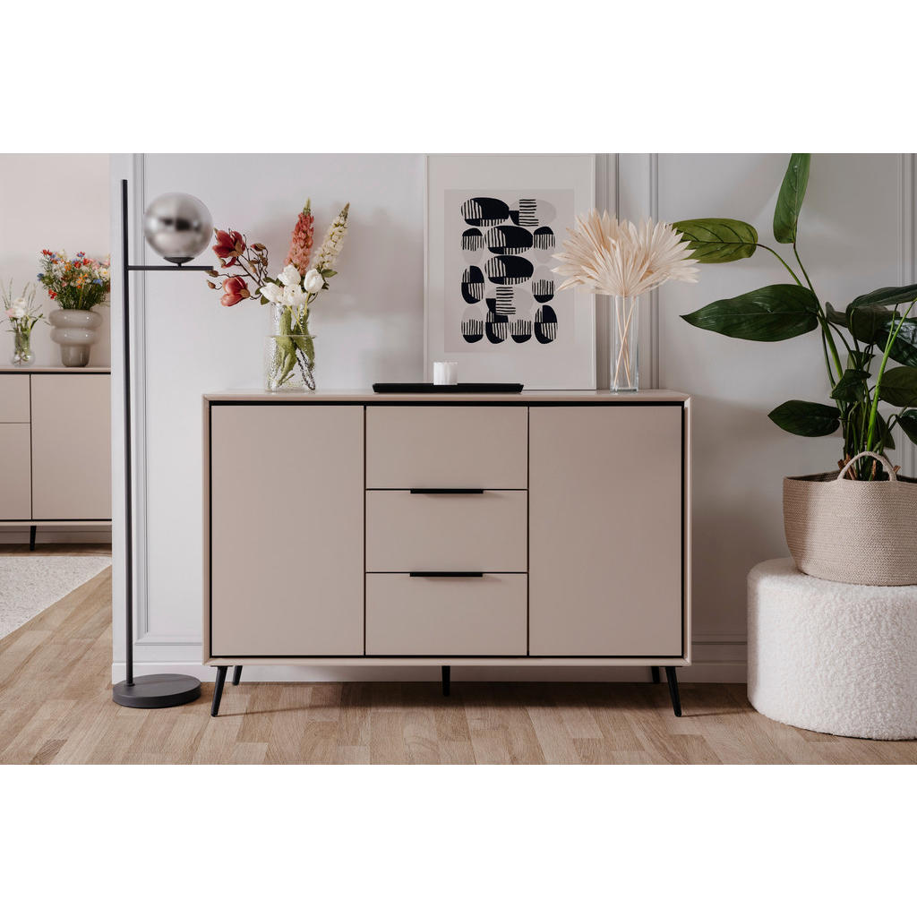 Thumbnail - Livetastic Kommode, Schwarz, Sand, Metall, 4 Fächer, 3 Schubladen, 135x90x38 cm, Wohnzimmer, Kommoden & Sideboards, Komm...