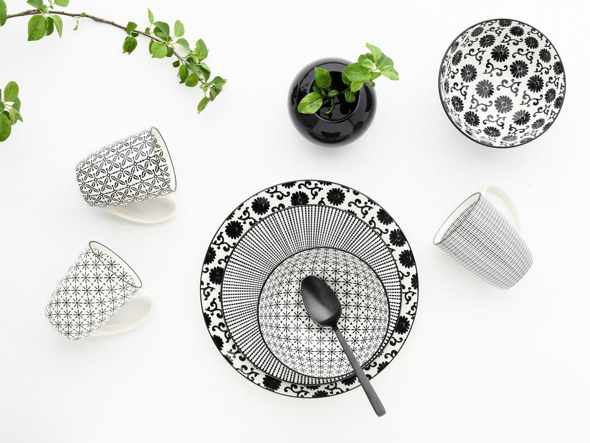 KOMBINOVANÝ SERVIS, 16-dielne, pórovina - čierna/biela, Basics, keramika (36/32/35cm) - Creatable