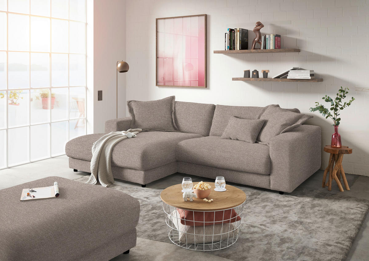 ECKSOFA in Flachgewebe Taupe  - Taupe/Schwarz, Design, Kunststoff/Textil (190/270cm) - Lomoco