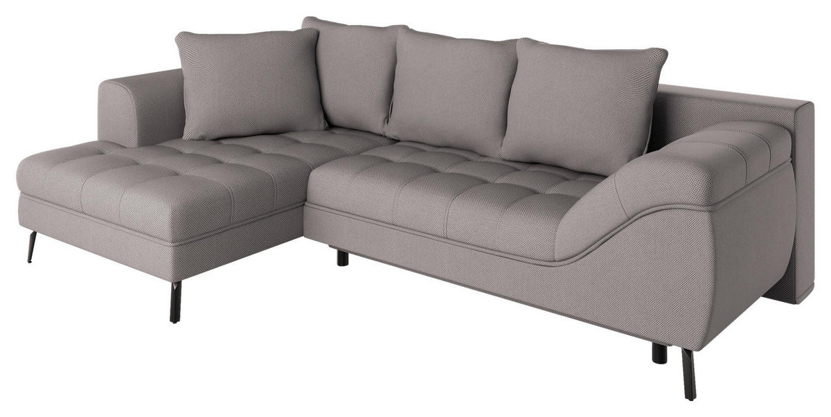Ecksofa inkl. Funktionen in Webstoff Graubraun  - Graubraun/Schwarz, Modern, Textil/Metall (177/279cm) - Stylife