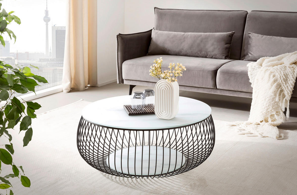 COUCHTISCH in Metall, Glas 86/86/35 cm  - Schwarz/Weiß, Design, Glas/Metall (86/86/35cm) - Livetastic