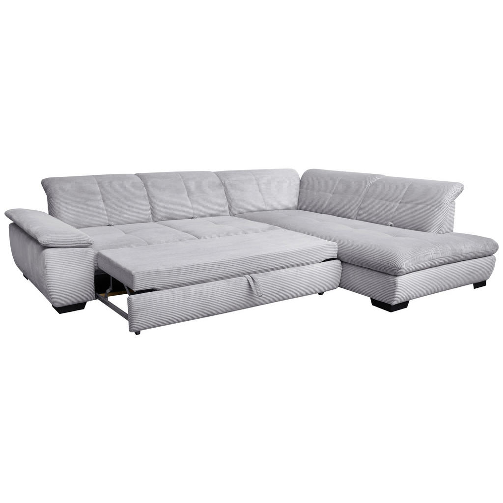 Thumbnail - Xora Ecksofa, Hellgrau, Textil, 5-Sitzer, Ottomane rechts, L-Form, 313x242 cm, Typenauswahl, Bettkasten erhältlich, Fußa...