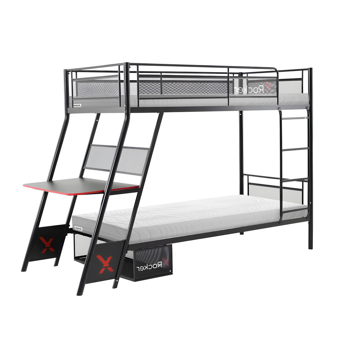 ETAGENBETT - Schwarz, MODERN, Holzwerkstoff/Metall (90/190cm) - X Rocker