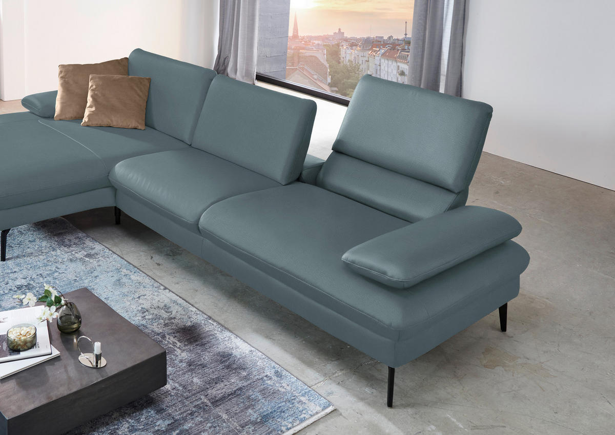 ECKSOFA in Echtleder Grau  - Schwarz/Grau, Design, Leder/Metall (157/325cm) - Dieter Knoll
