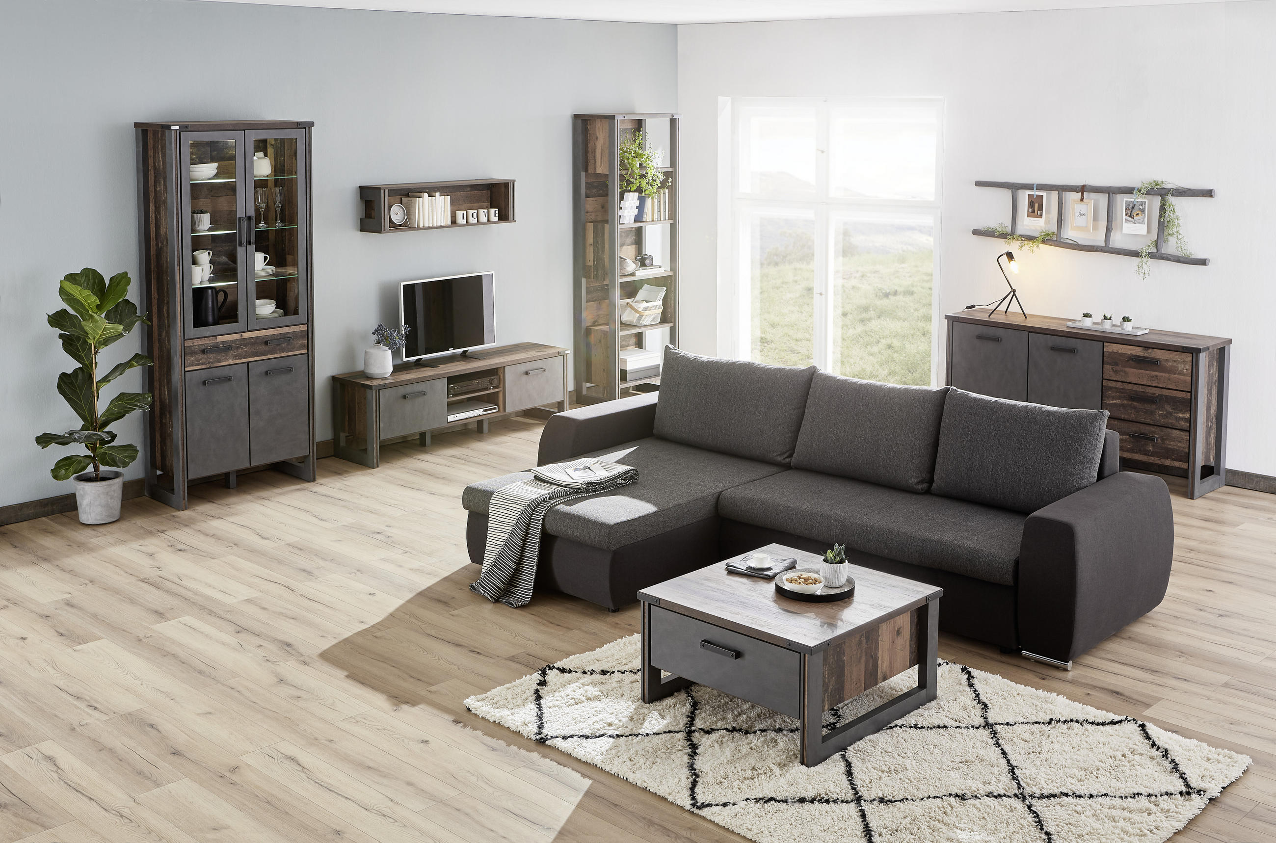 COUCHTISCH 80/80/44 cm quadratisch Grau, Pinienfarben  - Anthrazit/Grau, KONVENTIONELL, Holzwerkstoff/Kunststoff (80/80/44cm) - Hom`in