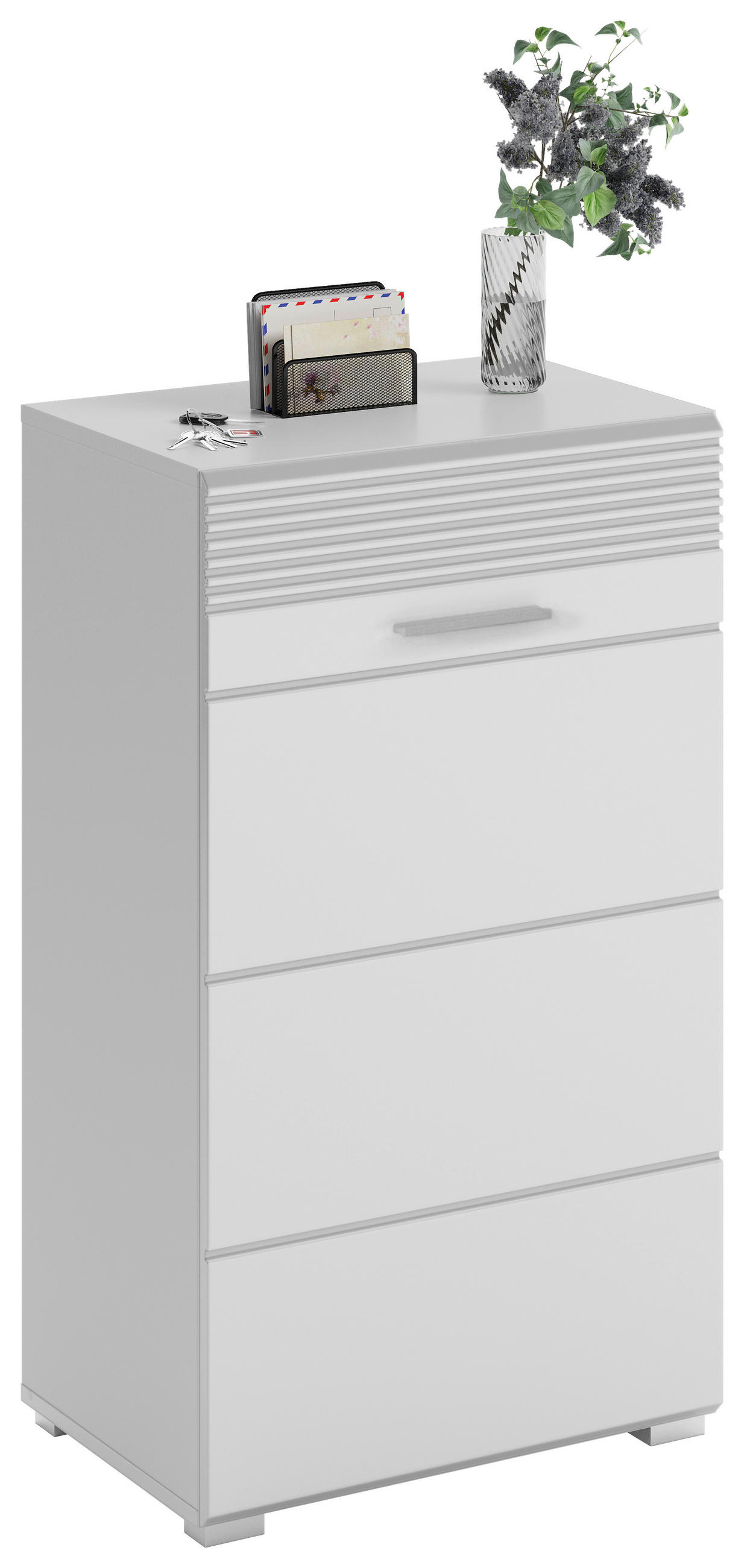 OMARA ZA ČEVLJE bela, bela, visoki sijaj - srebrne barve/bela, Design, umetna masa/leseni material (55/96/37cm) - Carryhome