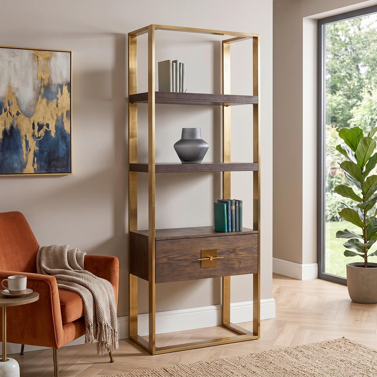 REGAL  82,4/210/45 cm Braun, Messingfarben  - Messingfarben/Braun, Trend, Holzwerkstoff/Metall (82,4/210/45cm) - Kare-Design