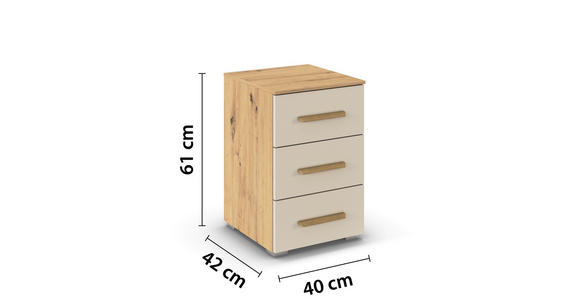 NACHTKÄSTCHEN 40/61/42 cm  in Champagner, Eiche Artisan  - Champagner/Alufarben, KONVENTIONELL, Holz/Holzwerkstoff (40/61/42cm) - Xora