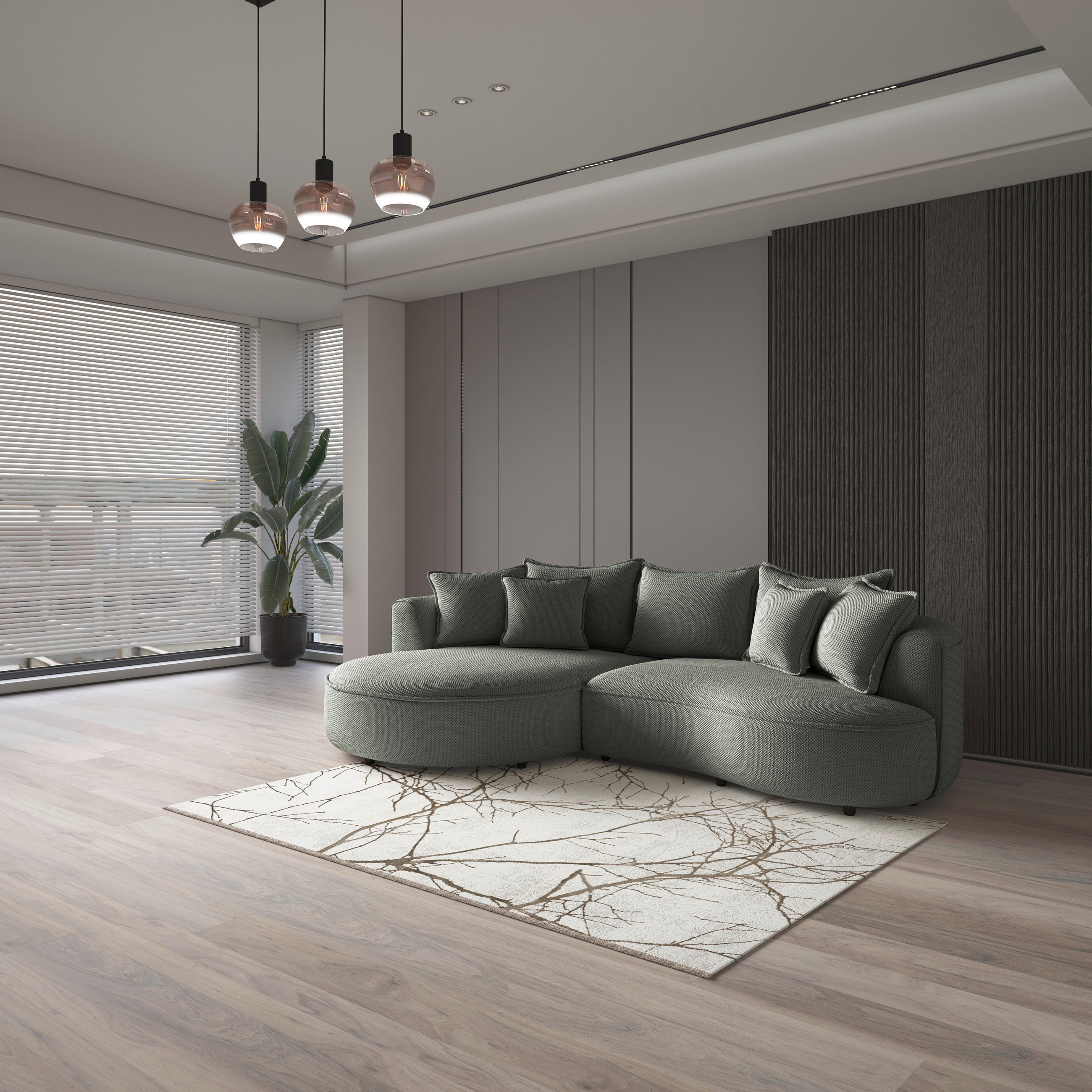 ECKSOFA in Velours, Struktur Grün  - Schwarz/Grün, Modern, Kunststoff/Textil (168/287cm) - Livetastic