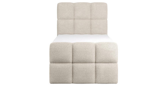 BOXBETT 90/200 cm,  in Beige, gepolstertes Kopfteil, Bettkasten, Topper, H3 = fest  - Beige/Schwarz, Design, Holzwerkstoff/Kunststoff (90/200cm) - Xora