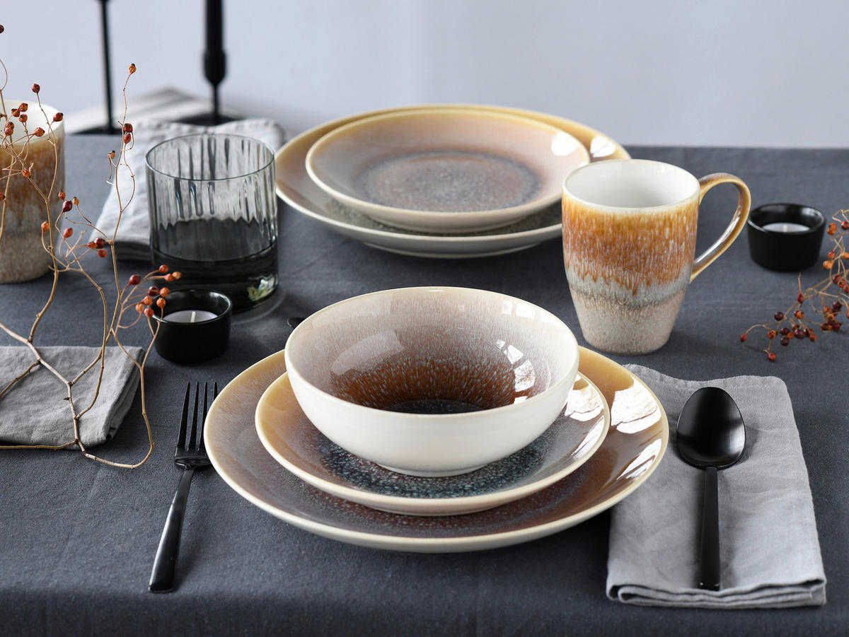 KOMBINOVANÝ SERVIS, 8-dielne, kamenina - piesková/biela, Basics, keramika - Creatable