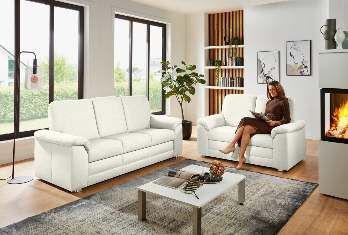 SITZGARNITUR Chenille Creme  - Creme/Alufarben, Konventionell, Textil/Metall (208/156/96/89cm) - Beldomo Comfort