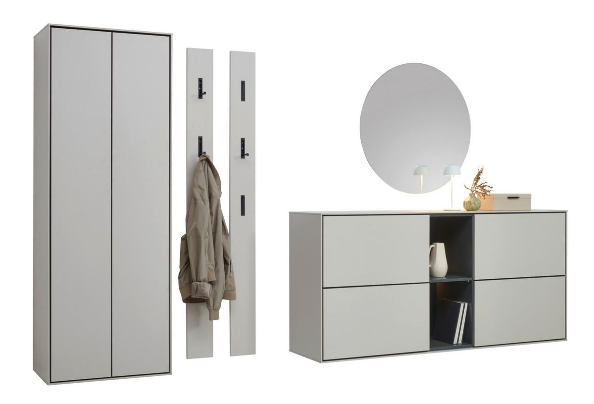 GARDEROBE 5-teilig  in 306/200/41 cm  - Kaschmir/Graphitfarben, Design, Glas/Holzwerkstoff (306/200/41cm) - Voleo