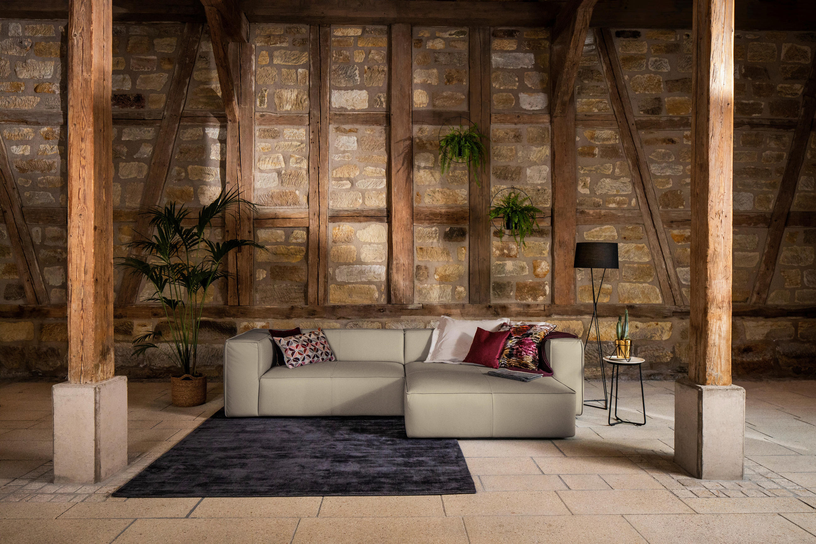 ECKSOFA in Echtleder Braun, Grau  300/164 cm  - Schwarz/Braun, MODERN, Leder/Kunststoff (300/164cm) - W.Schillig