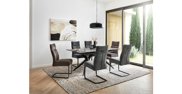ESSTISCH in Metall, Glas, Keramik 180-230/95/76 cm - Schwarz/Grau, Design, Glas/Keramik (180-230/95/76cm) - Novel