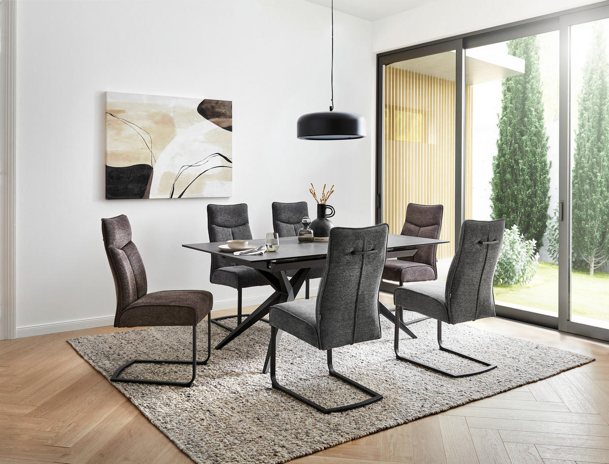ESSTISCH in Metall, Glas, Keramik 180-230/95/76 cm  - Schwarz/Grau, Design, Glas/Keramik (180-230/95/76cm) - Novel