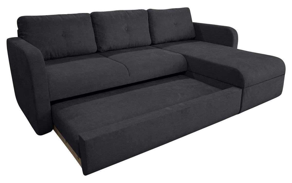 SEDEŽNA GARNITURA, žakar temno siva  - temno siva/črna, Trend, umetna masa/tekstil (214/144cm) - Livetastic