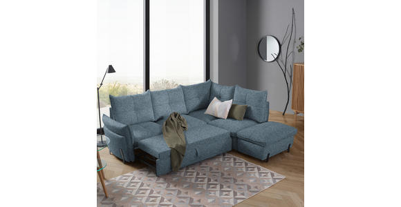 ECKSOFA in Bouclé Blau  - Blau/Schwarz, Design, Textil/Metall (250/220cm) - Xora