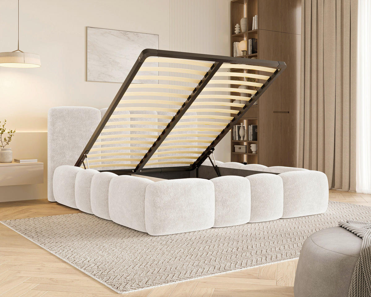 POLSTERBETT 140/200 cm,  in Beige, Lattenrost, Bettkasten,  - Beige/Schwarz, MODERN, Textil/Metall (140/200cm) - Livetastic