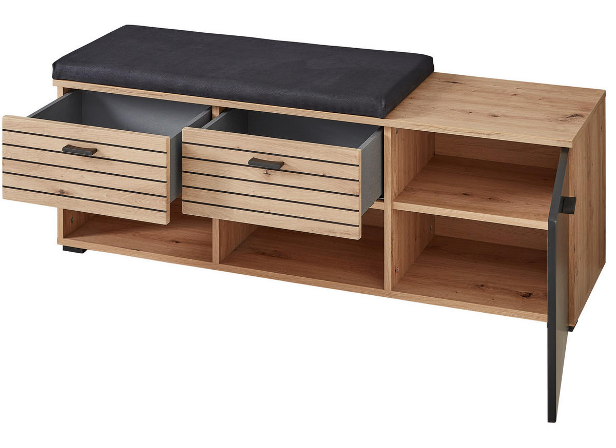 GARDEROBENBANK  in 126/47,2/37,4 cm  - Schwarz/Eiche Artisan, Design, Holzwerkstoff/Kunststoff (126/47,2/37,4cm) - Voleo