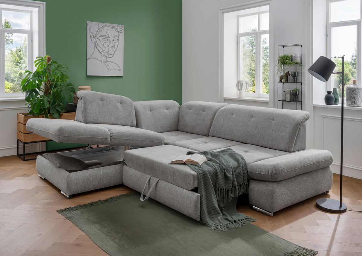 ECKSOFA in Chenille Silberfarben  - Chromfarben/Silberfarben, Design, Textil/Metall (254/280cm) - Livetastic
