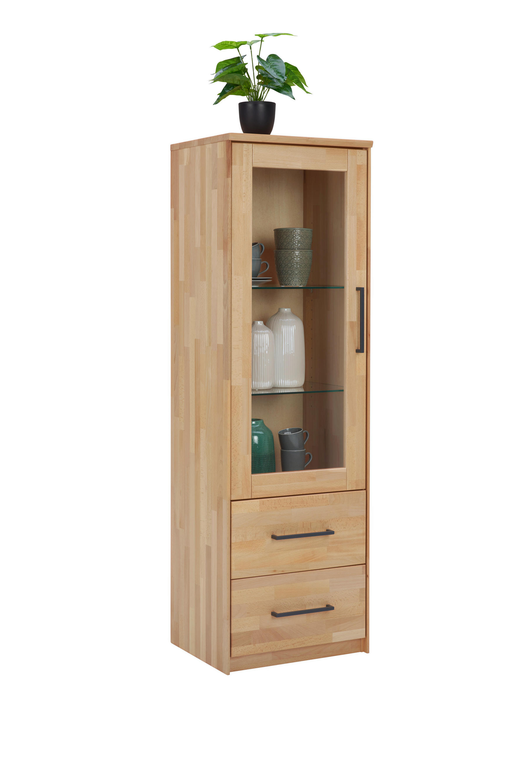 VITRINE  in massiv Buche Buchefarben - Anthrazit/Buchefarben, Natur, Glas/Holz (50/160/42cm) - Linea Natura