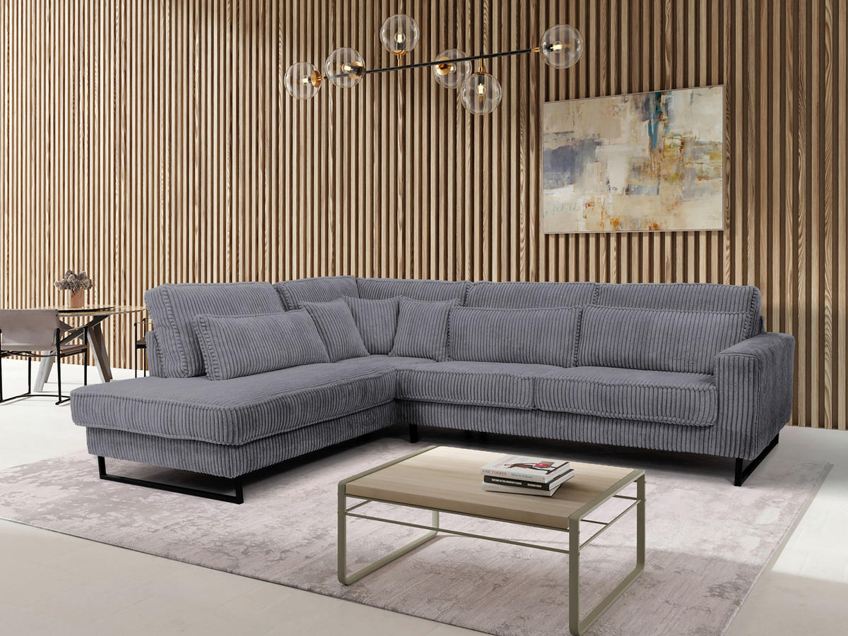 ECKSOFA ICON Dunkelgrau Cord Zierkissen, Rückenkissen, Nierenkissen  - Dunkelgrau/Schwarz, KONVENTIONELL, Textil/Metall (284/253cm) - Livetastic