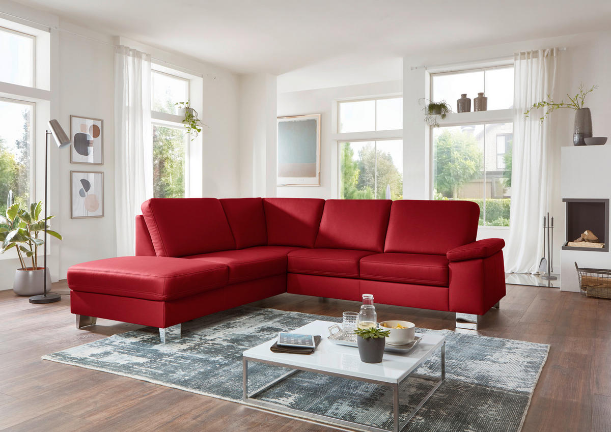 ECKSOFA  in Echtleder Rot  235/248 cm  - Rot/Alufarben, Design, Leder/Metall (235/248cm) - Beldomo Premium