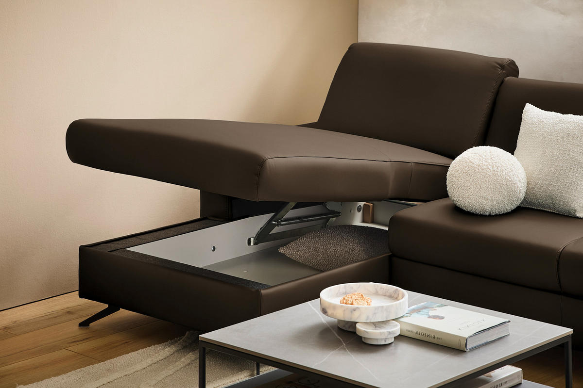 ECKSOFA in Echtleder Braun  - Schwarz/Braun, Design, Leder/Metall (165/267cm) - Lomoco