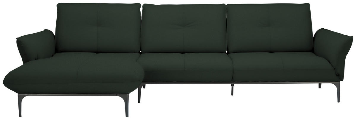 ECKSOFA in Echtleder Dunkelgrün  - Dunkelgrün/Schwarz, Design, Leder/Metall (182/325cm) - Valnatura