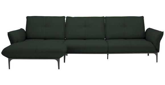 ECKSOFA in Echtleder Dunkelgrün  - Dunkelgrün/Schwarz, Design, Leder/Metall (182/325cm) - Valnatura