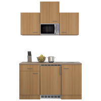 MINIKÜCHE 150 cm   in Buchefarben  - Edelstahlfarben/Beige, MODERN, Holzwerkstoff/Kunststoff (150cm) - FlexWell